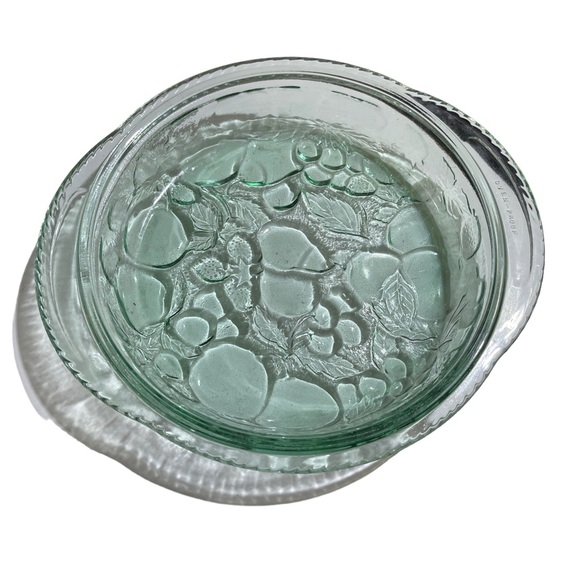Kitchen Vintage Libbey 1 Pie Dish Orchard Fruit Green Glass Ovenproof Poshmark